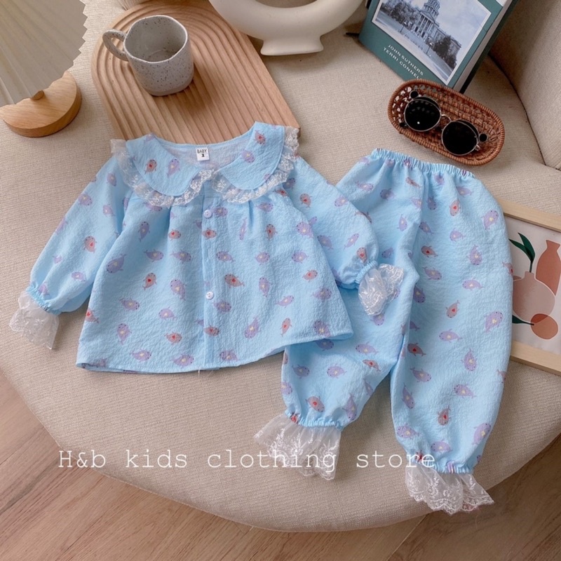 Bộ quần áo mặc nhà chất phối ren siêu xinh cho bé❤️Pijama dài bé gái