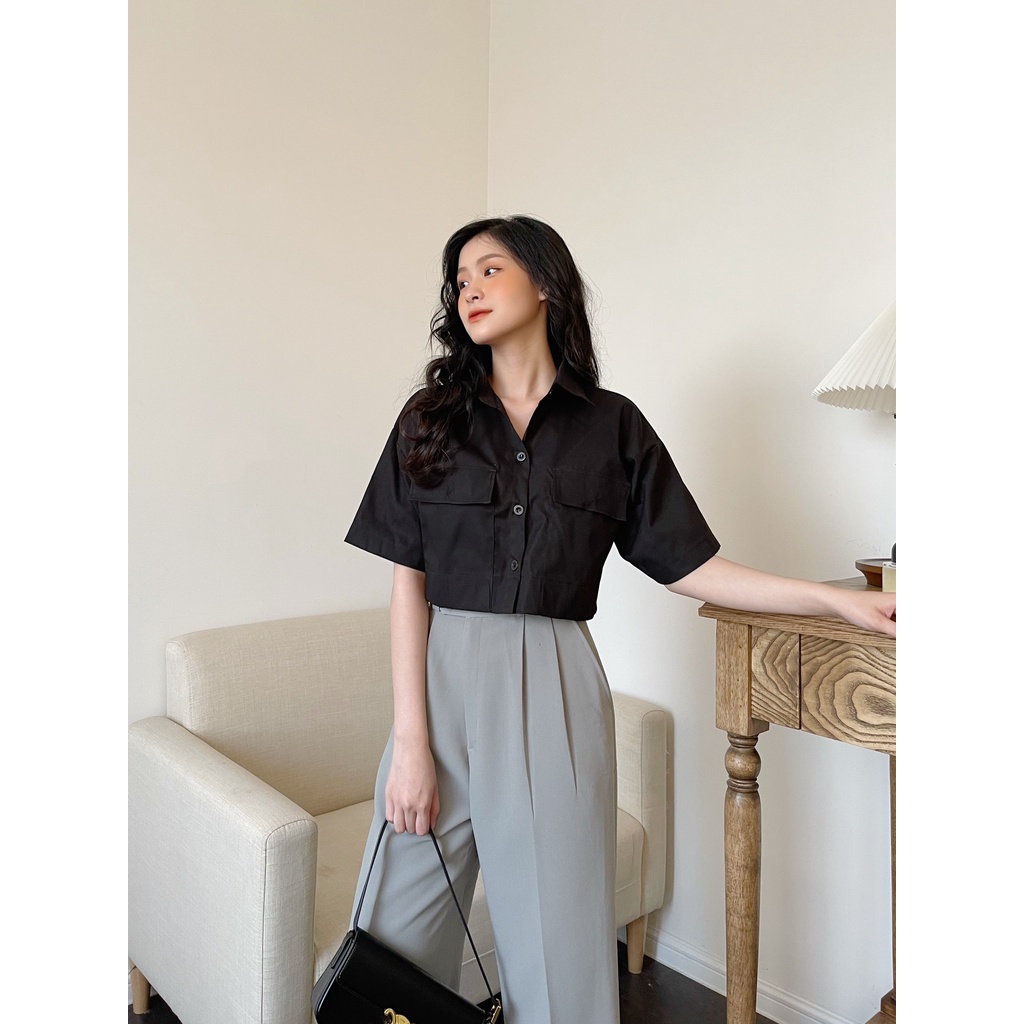 YU CHERRY | Áo nữ croptop có túi trước ngực sành điệu, có thể khoác như mini blazer, Pocket Mini Blazer YA423