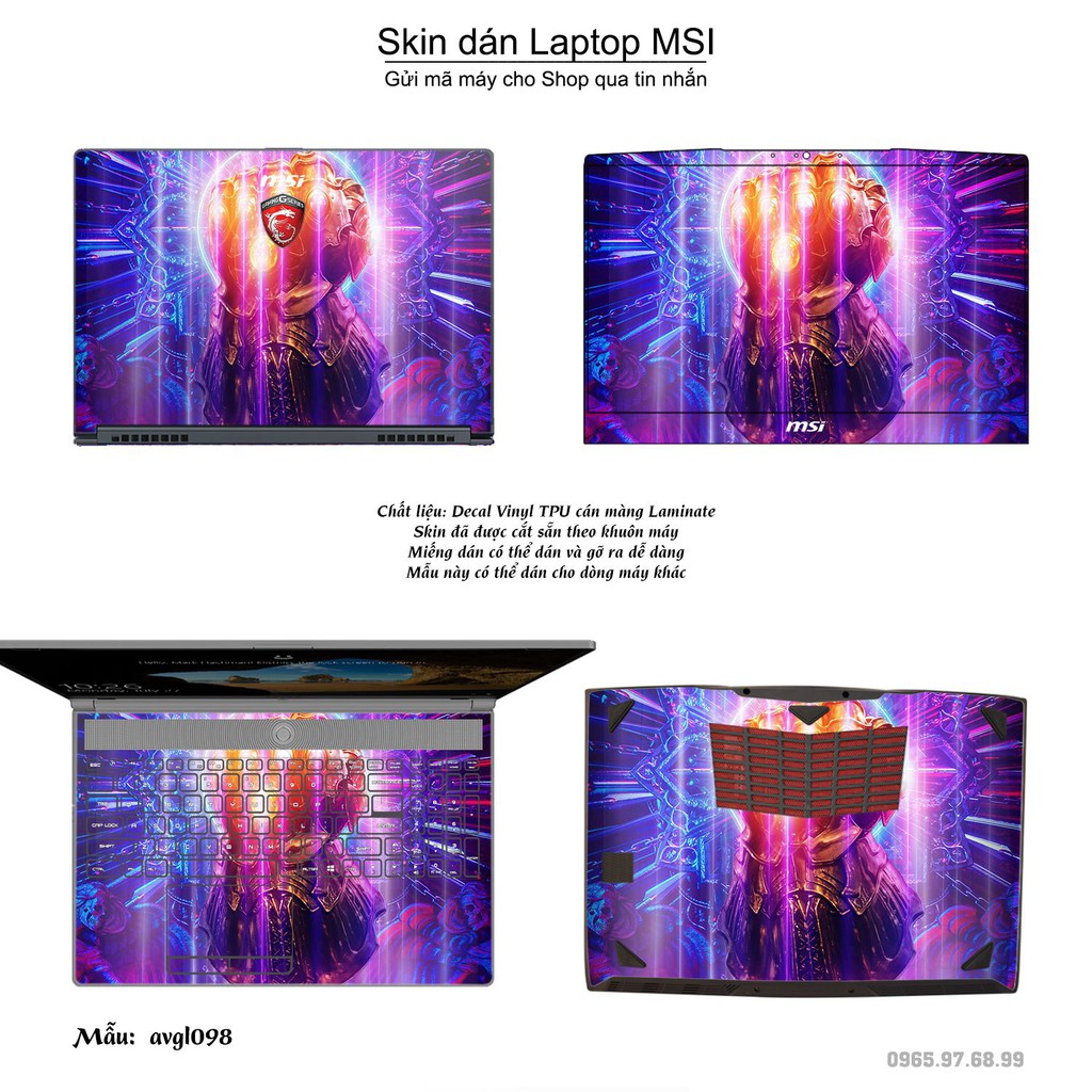 Skin dán Laptop MSI in hình Avenger nhiều mẫu 2 (inbox mã máy cho Shop)