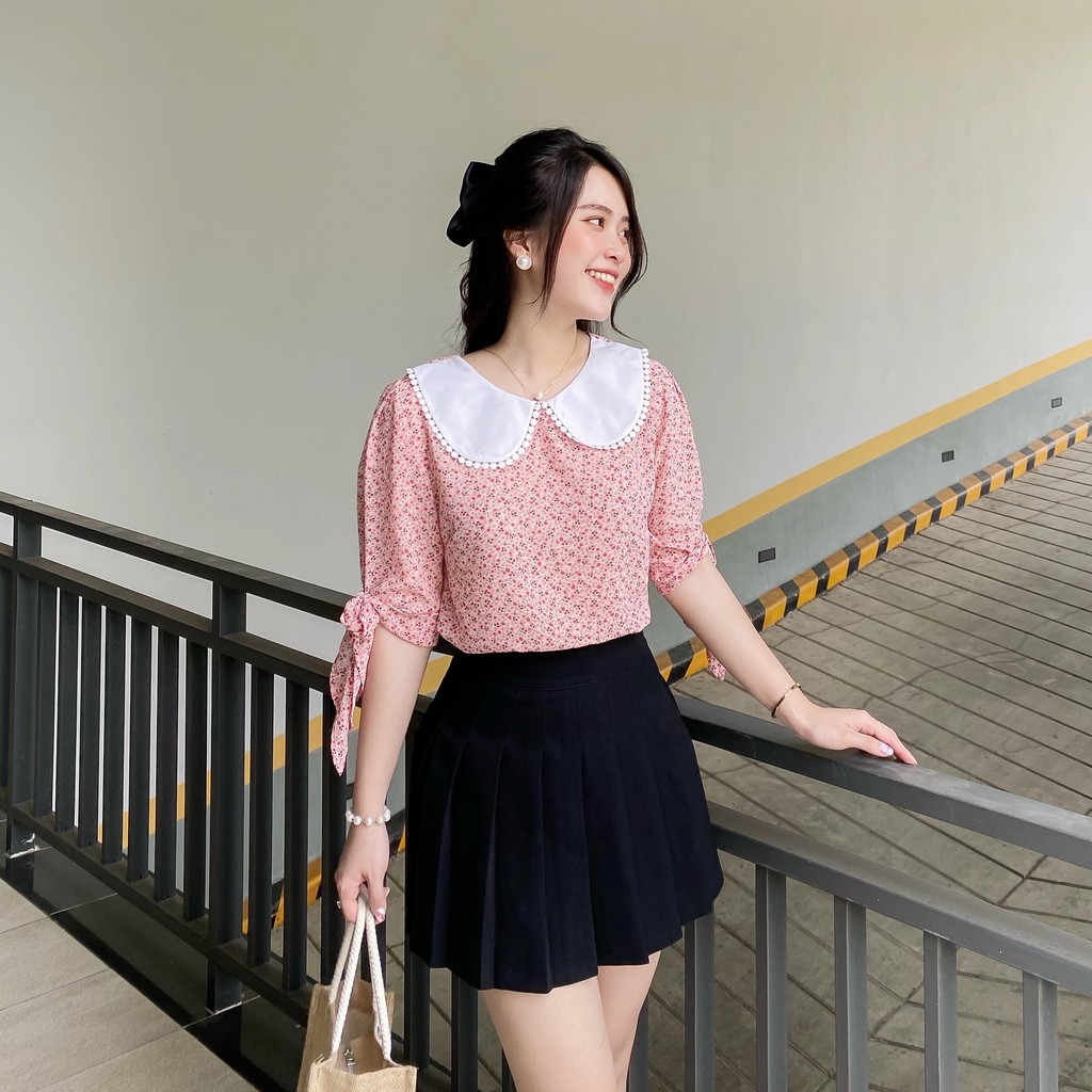 ❌FREESHIP- ÁO SƠ MI NỮ CÔNG SỞ HOA CỔ SEN PHỐI REN (MS112)