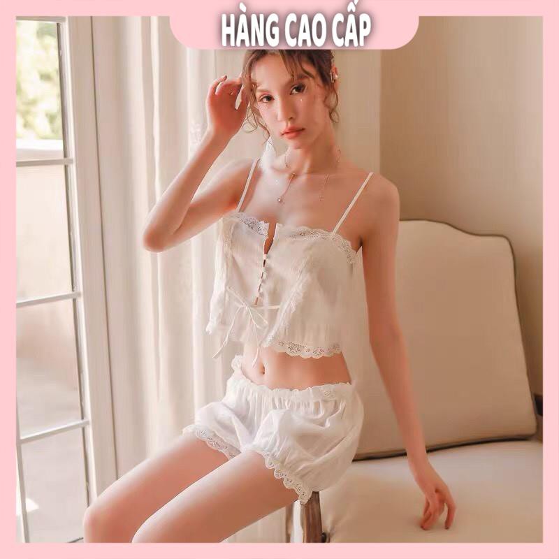 Bộ đồ ngủ sexy quần đùi áo croptop hai dây gợi cảm | BigBuy360 - bigbuy360.vn