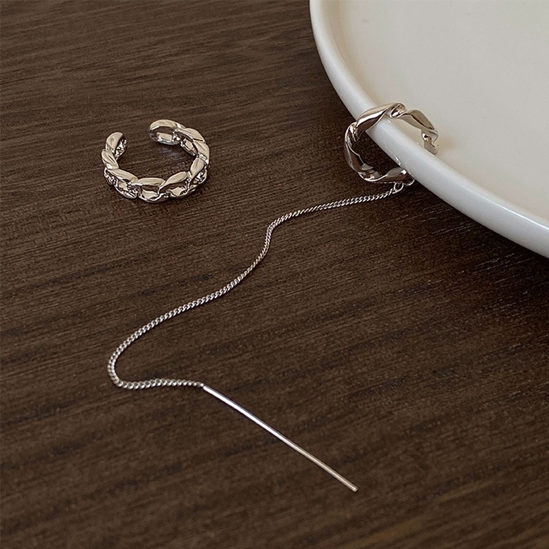 Bông Tai Dạng Kẹp Phối Dây Xích Tua Rua Phong Cách Hip hop Thời Trang Cho Nữ