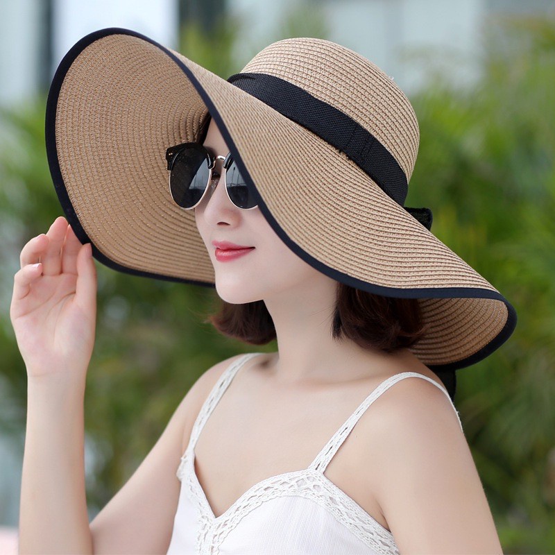 Nón mũ đi biển vành rộng nữ có nơ