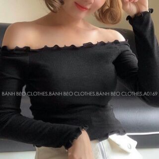 Áo len thun gân trễ vai biên