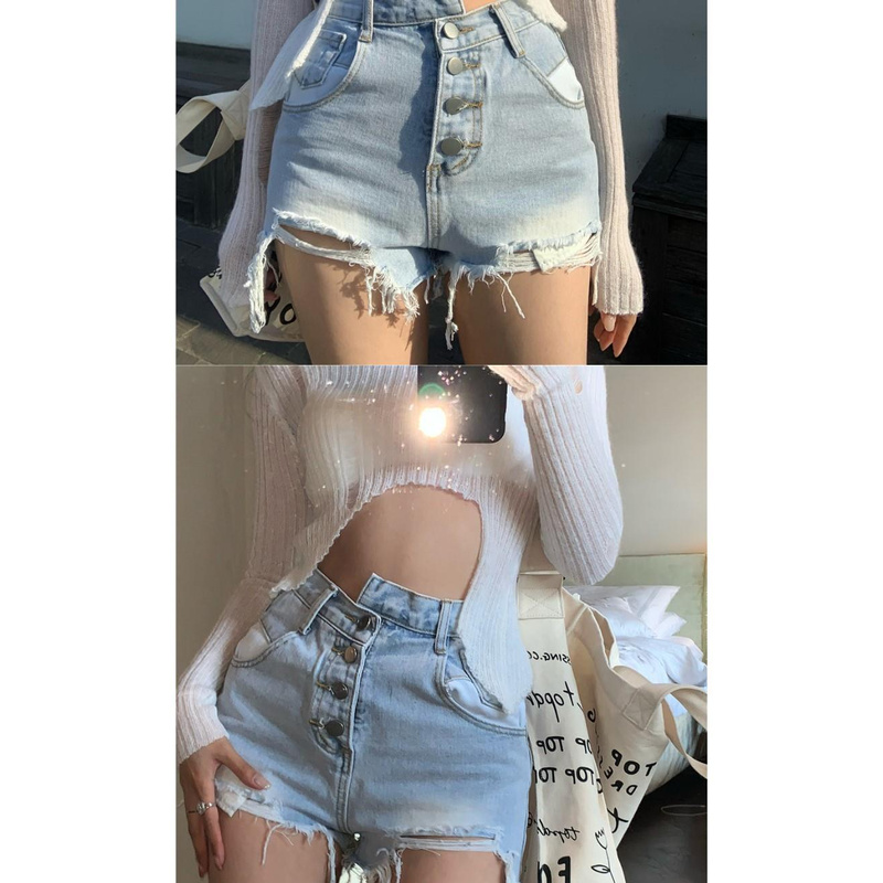 Quần short jeans lưng cao ống rộng phong cách Hàn Quốc sành điệu cho nữ