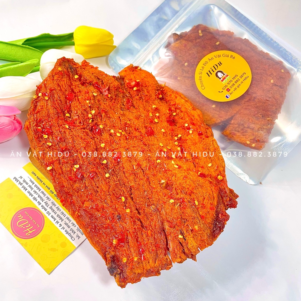 500gr Khô bò miếng mềm hồng ngự cay Ăn vặt HiDu
