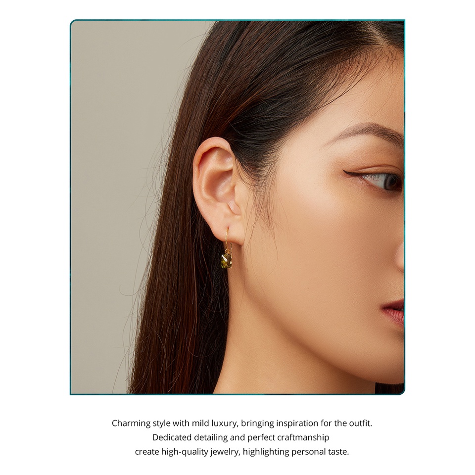 BAMOER Bông Tai Xi bạc 925 ĐíNh Đá Zircon MàU Xanh Lá ThờI Trang