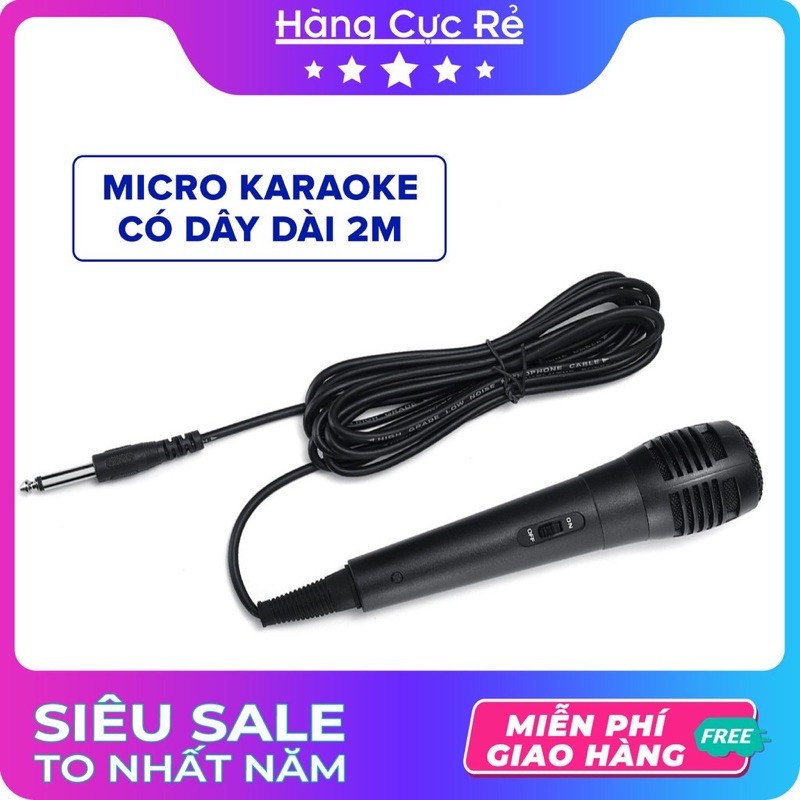 Micro có dây jack 6.5 🔴Freeship🔴 Micro karaoke dây dài 2m thu âm chống hú cực hay giá rẻ