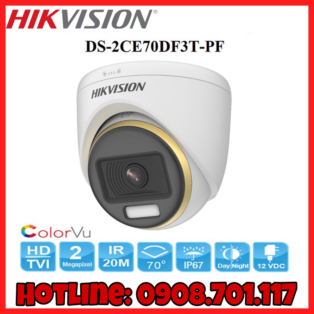 Camera HDTVI ColorVu 2MP HIKVISION DS-2CE70DF3T-PF