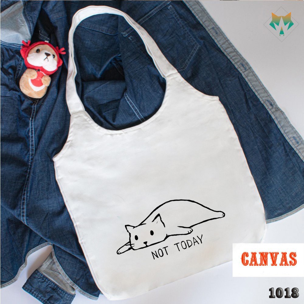Túi Tote Trắng Chất Vải Canvas 1018 481 Mèo Lười Not Today Dễ Thương Hàng Chuẩn Đẹp - Hazo