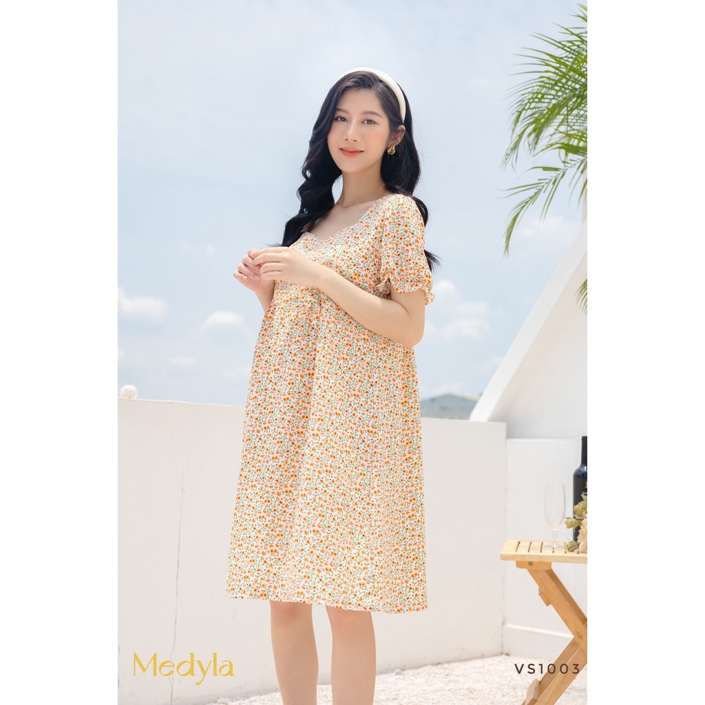 MEDYLA - Đầm bầu dự tiệc mùa hè thiết kế 2 lớp tằm Thái lót lụa cho bầu đi chơi du lịch dự tiệc - VS1003