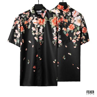 Áo sơ mi họa tiết hoa đỏ Loopel mặc hằng ngày, đi chơi hoặc du lịch, chất Lụa chéo - FEAER