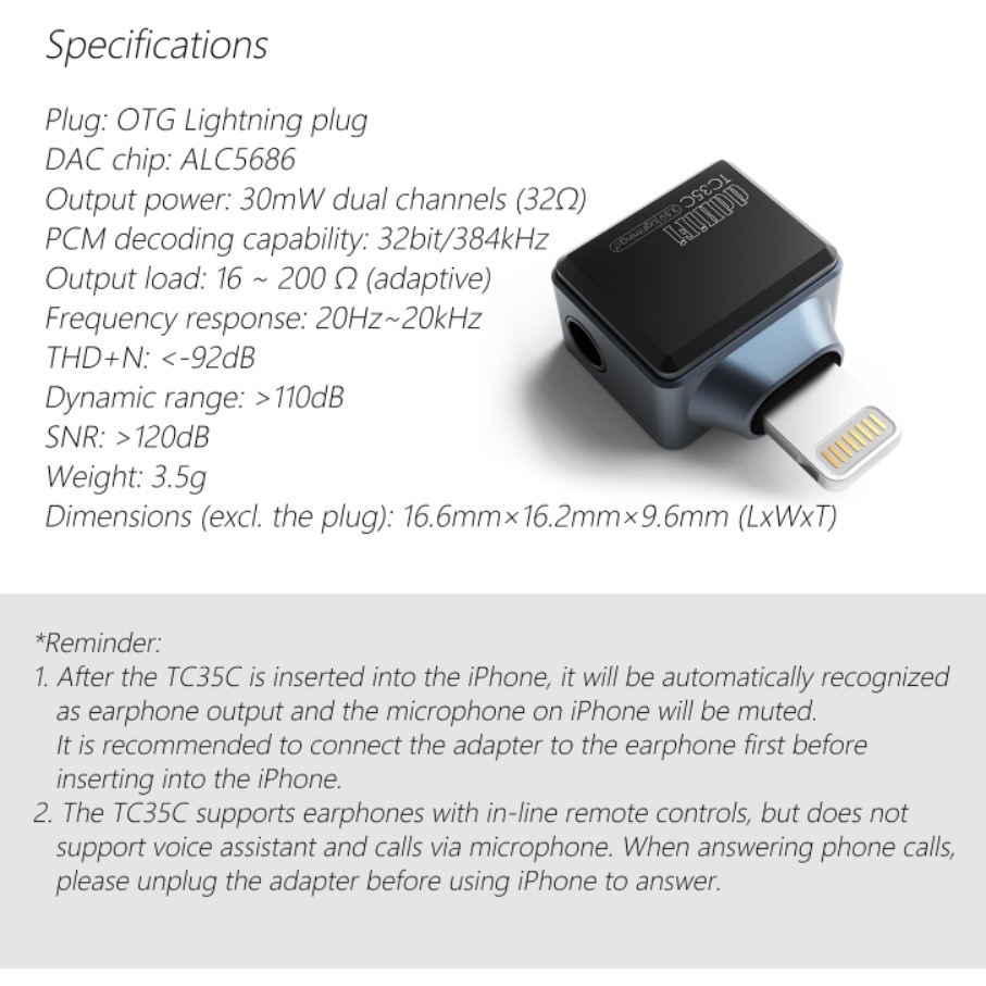 Đầu chuyển Lightning ra 3.5 ddHiFi TC35C High Fidelity Adapter