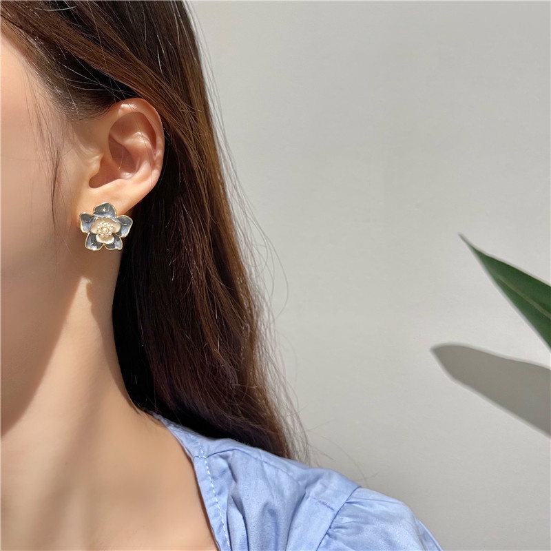 Khuyên tai kẹp không bấm lỗ chốt điều chỉnh K060 bằng hợp kim mạ vàng hình bông hoa dáng ngắn Leous Accessories