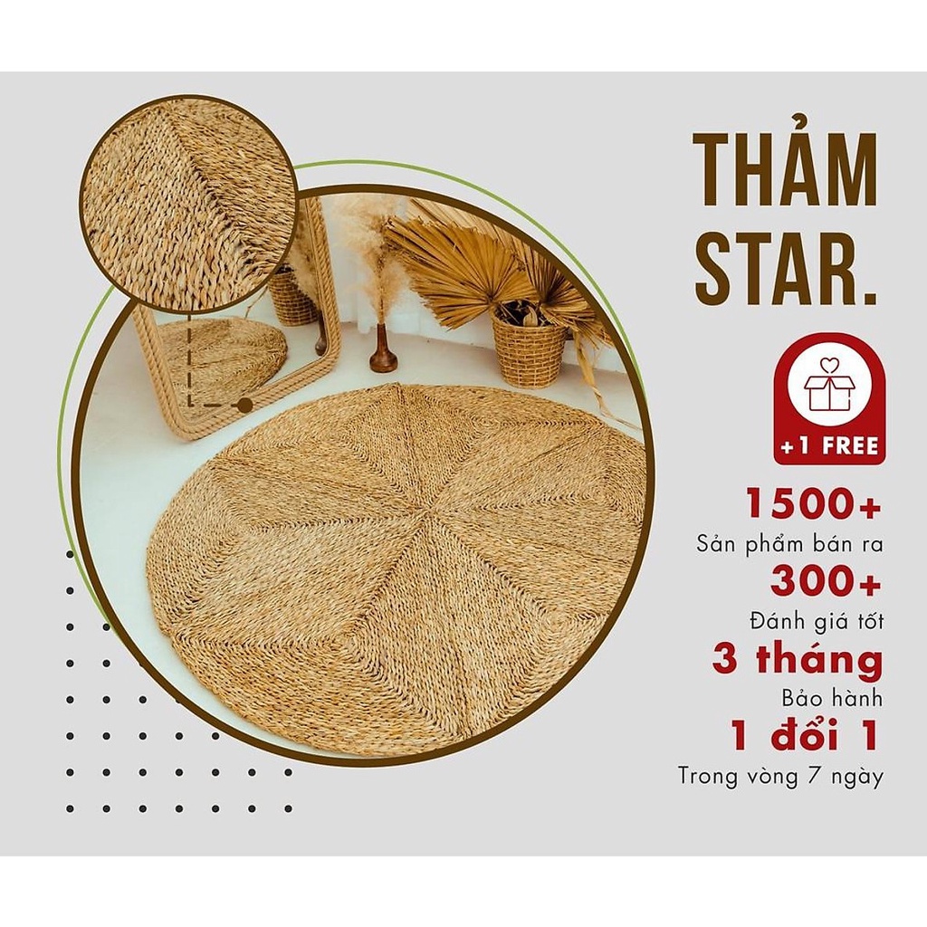 Thảm Cói, thảm cói tròn Trải Sàn Hình Ngôi Sao Trang Trí Nhà Cửa, decor, Chụp Ảnh Cực Xinh HUNGPHUC size 1m5