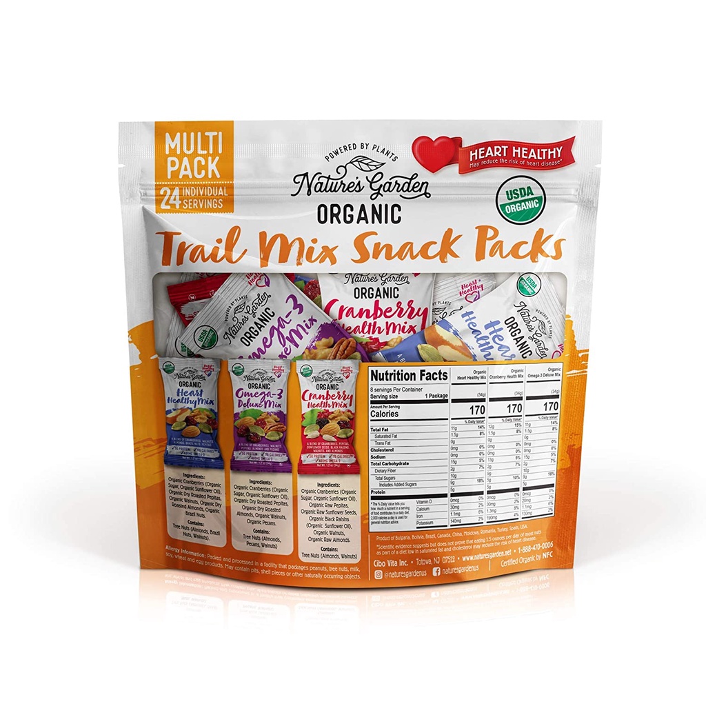 Hạt sấy khô tổng hợp Nature’s Garden Trail Mix Snack Packs 816g - Mỹ