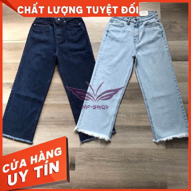 {Giá tận gốc} Quần jean nữ culottes ống rộng cạp cao tua lai chất vải dày/đậm, nhạt - HANA Shop