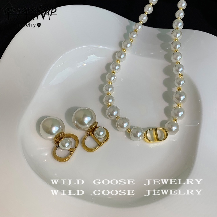 Khuyên tai/ Vòng cổ IF YOU đính ngọc trai phong cách Hàn Quốc cổ điển thời trang cho nữ