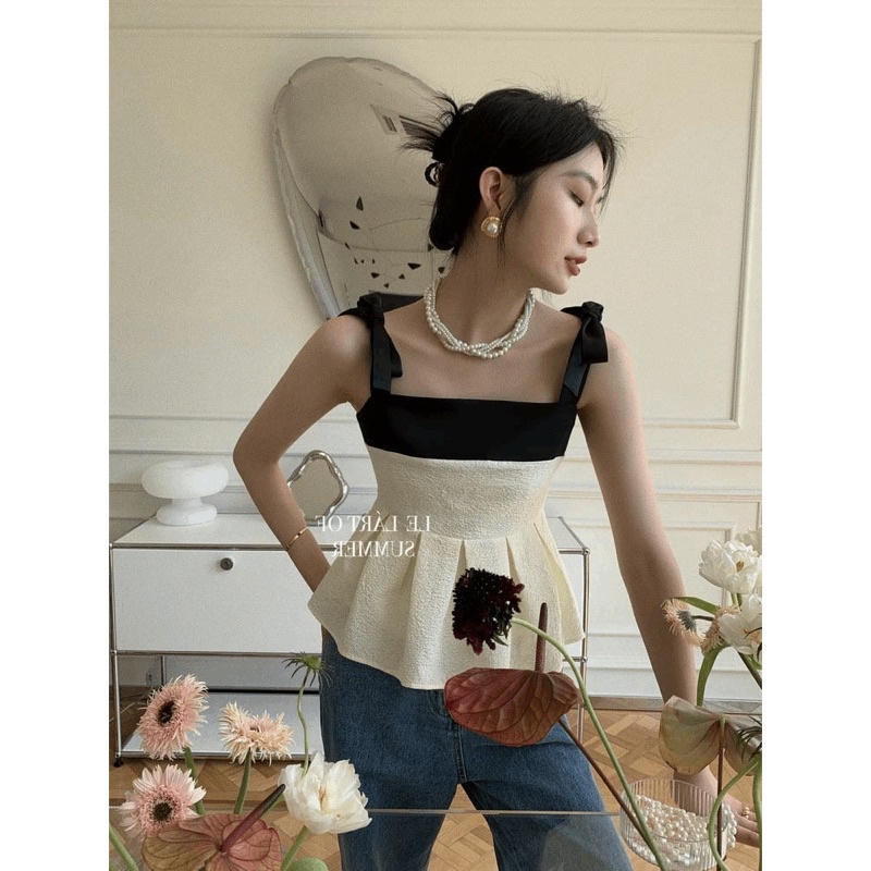 Áo hai dây dáng babydoll xoè xếp ly xinh xắn sang trọng
