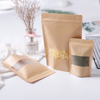 Túi zip zipper giấy kraft đáy đứng có cửa sổ. 50 cái
