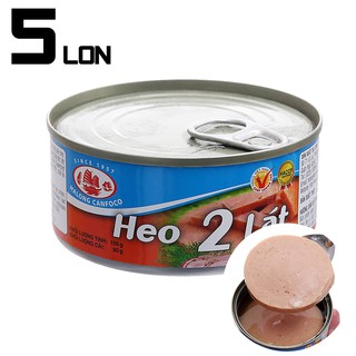 Combo x5 Hộp Thịt Heo 2 Lát Hạ Long Canfoco 150g/Hộp, Vị Béo, Ngọt. Dùng Ăn Ngay.