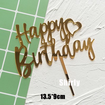 10 cái cắm chữ mica Happy Birthday chúc mừng sinh nhật có trái tim bé trang trí bánh