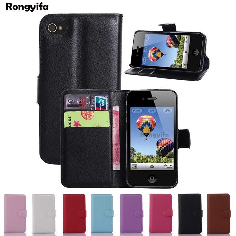 Bao Da Nắp Gập Kiêm Giá Đỡ Màu Trơn Đơn Giản Cho iPhone 4 4s