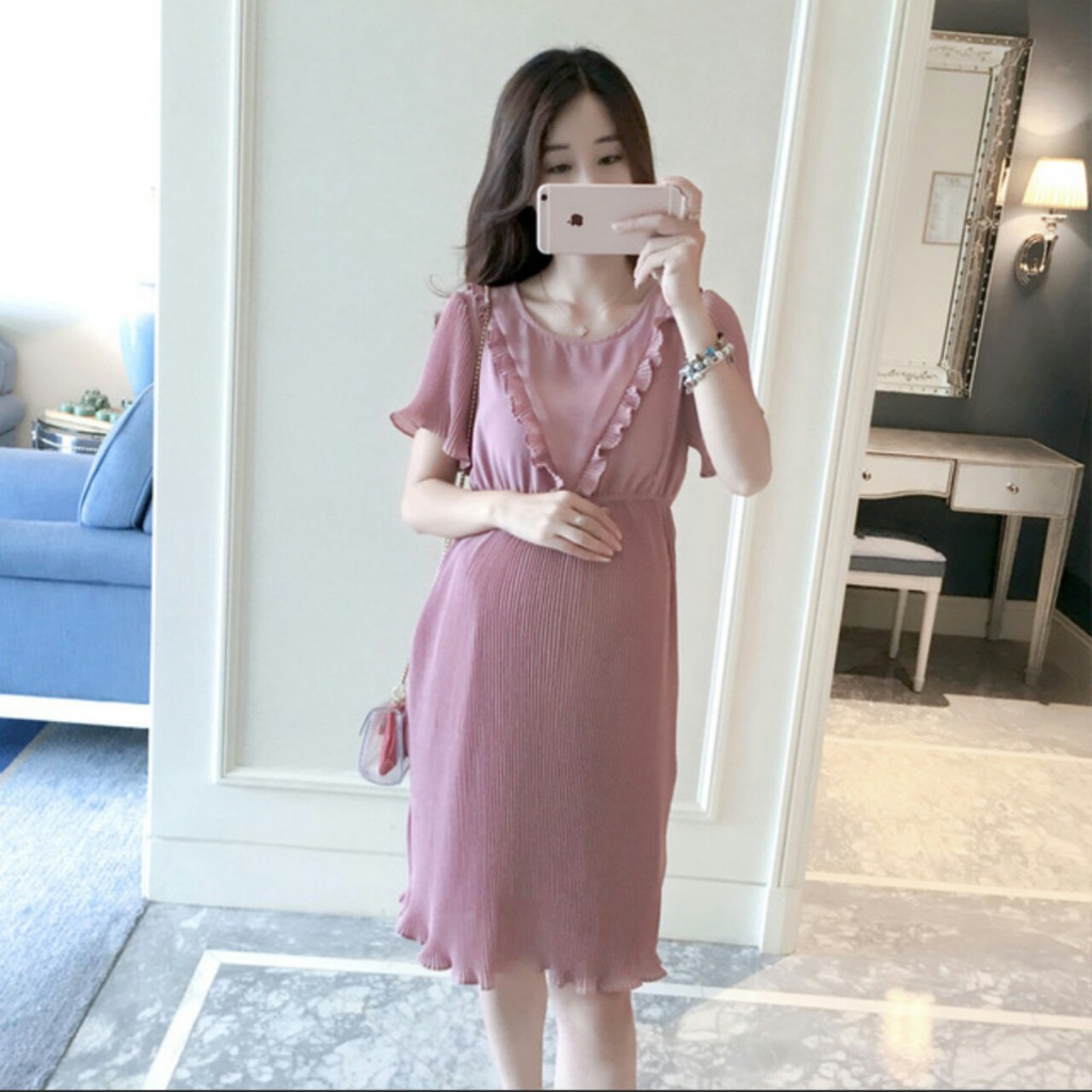 Đầm Bầu - Voan Xếp Ly Cổ Bèo