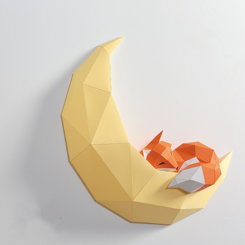 🦊Mô hình 3d DIY hình cáo nằm cung trăng trang trí