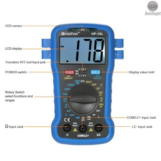 B&O HoldPeak Backlight LCD Digital LCR Multimeter Resistance Capacitance Inductance Transistor hFE Test Tester Meter with Wrist Strap
