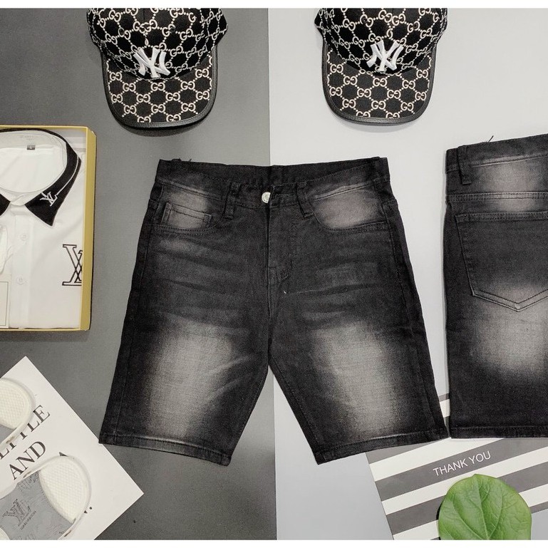 Quần short jean nam màu xám đậm co giãn vài dày dặn trơn đơn giản cao cấp giá rẻ chuẩn VB-SHOP0012