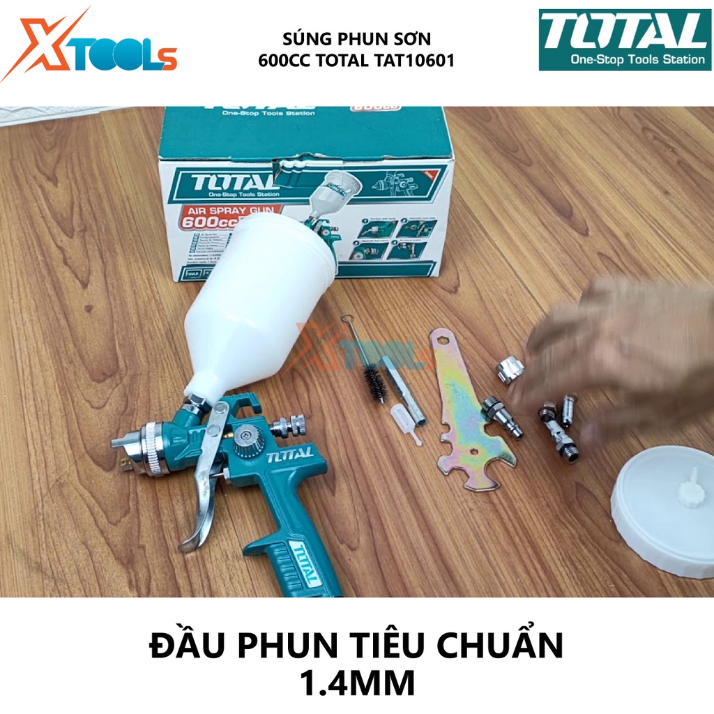 Súng phun sơn TOTAL TAT10601 dụng cụ phun sơn 1.4mm, Chiều rộng bình 180-250mm, 600cc, 4.2-7.1cfm(119-200l/min) [XTOOLs]