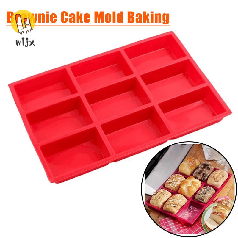 WiJx 3D Silicone Mold with 9 Cavity Mini Fancy Brownie Cake Pan Fondant Baking Chocolate Mould Heat Resistance DIY Tool .VN