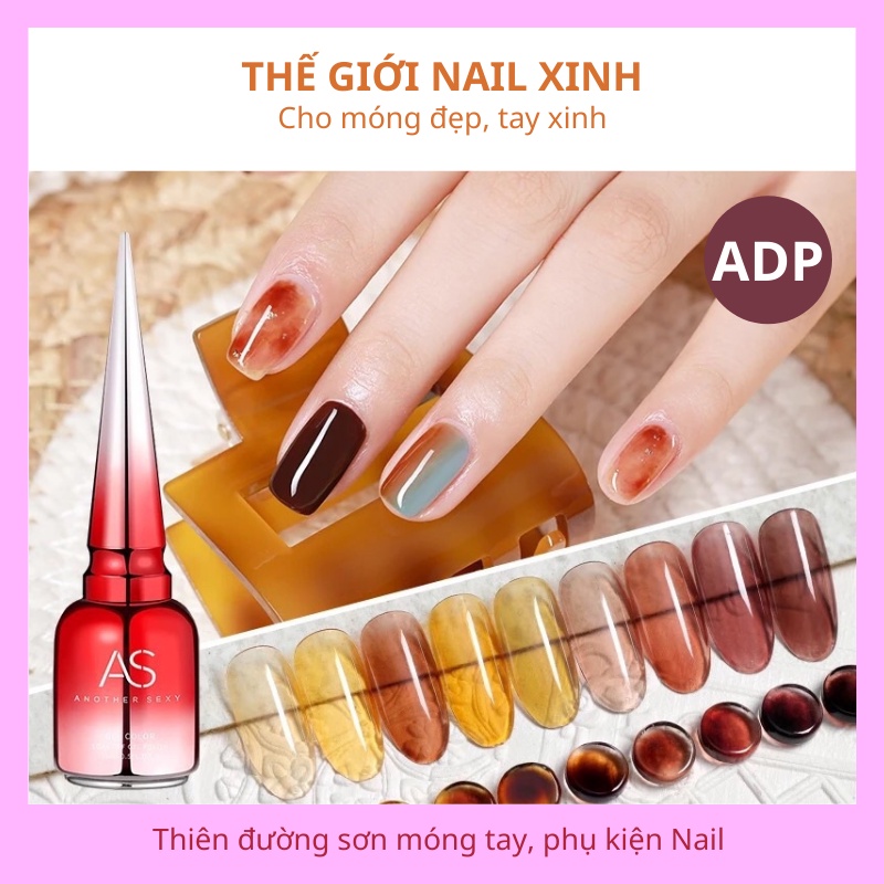 Sơn gel thạch móng tay AS tone màu nâu cam hổ phách mã ADP chai đỏ 15ml