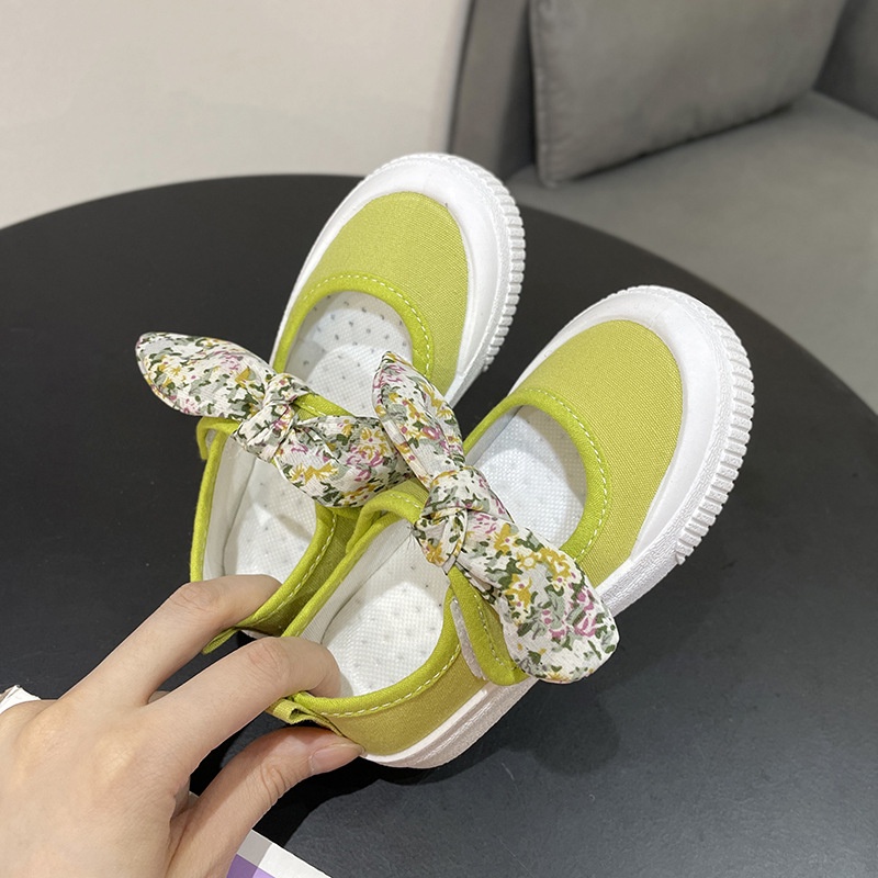 Giày Vải canvas Đế Mềm Thoáng Khí Đính Nơ Xinh Xắn Cho Bé Gái