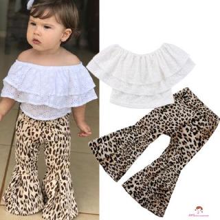 Set Áo Trễ Vai + Chân Váy Họa Tiết Da Báo Cho Bé Gái