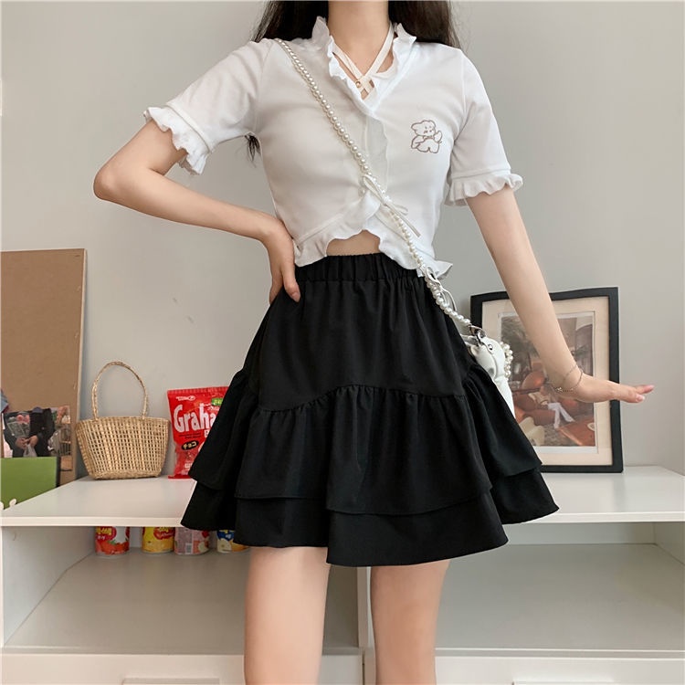 Chân Váy Chữ A Lưng Cao Nhún Bèo Thời Trang Mùa Hè Cho Nữ