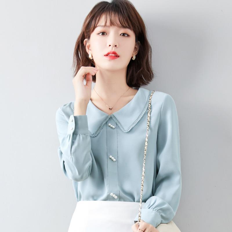Áo Sơ Mi Chiffon Mỏng Màu Xanh Nhạt Thời Trang Mới Dành Cho Nữ
