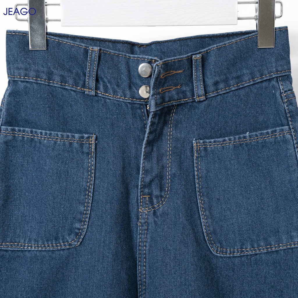 Quần Baggy nữ xanh Đậm hai nút trẻ trung năng động JEAGO