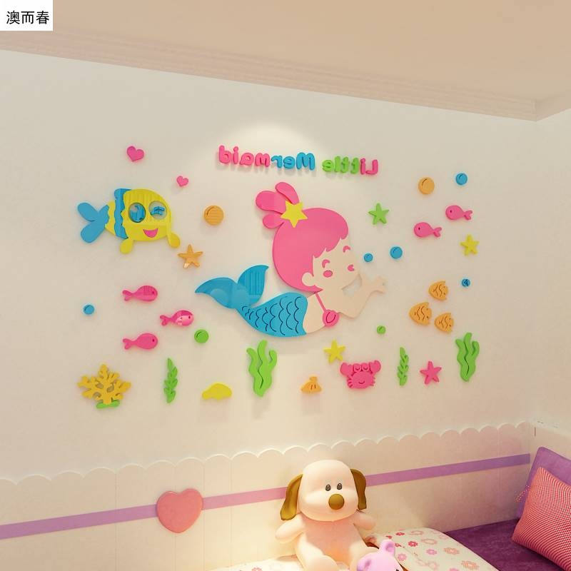 Tranh Mica trang trí Nàng tiên cá Trang trí phòng cho bé, Trường mầm non Nhiều Size - EPeBen