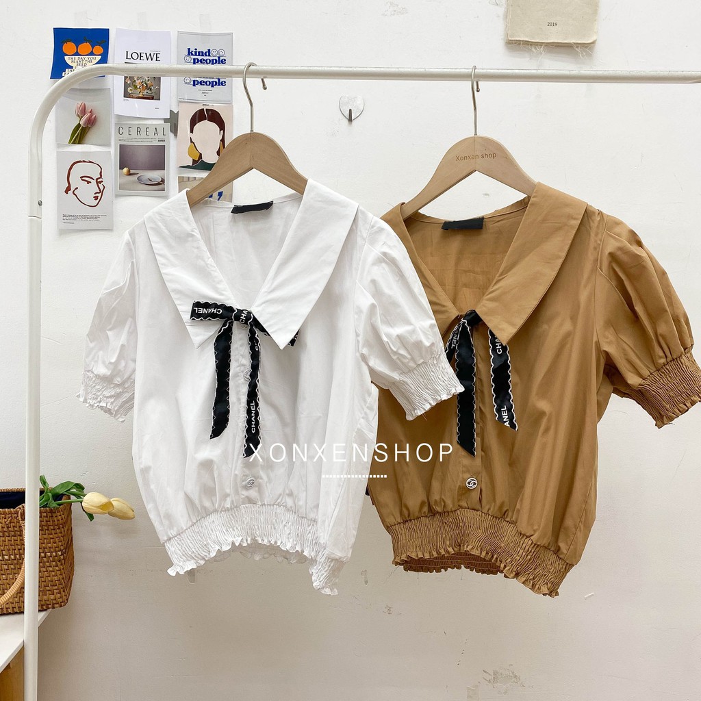 Áo kiểu bo eo cổ bẻ cực sang chảnh Xonxen shop size s m mã 05