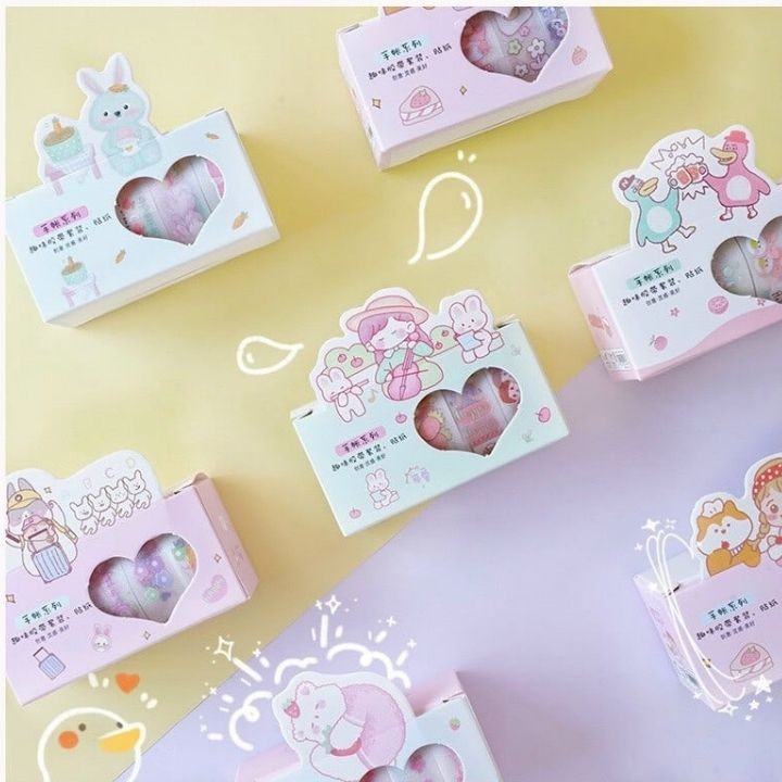 Combo 5 Cuộn Băng Dính Trang Trí Hoạt Hình Băng Keo Dán Sticker Trang Trí Cute Cho Bạn Gái Bé Gái
