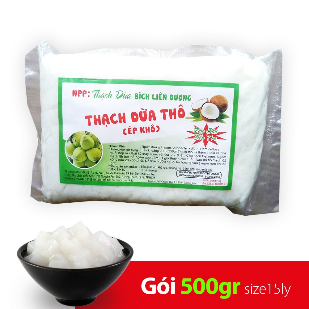 Thạch dừa thô ép khô 15ly túi 500gr
