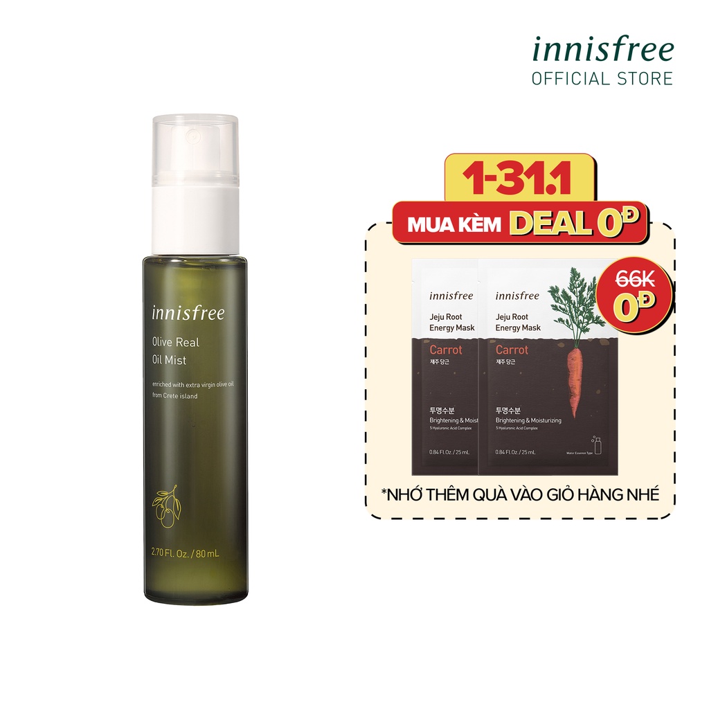 [Mã COSIF05 giảm 10% đơn 400K] Xịt khoáng dưỡng ẩm innisfree Olive Real Oil Mist 80ml