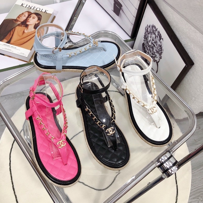 GIÀY SANDAL C H A N E L XỎ NGÓN QUAI DA PHỐI XÍCH