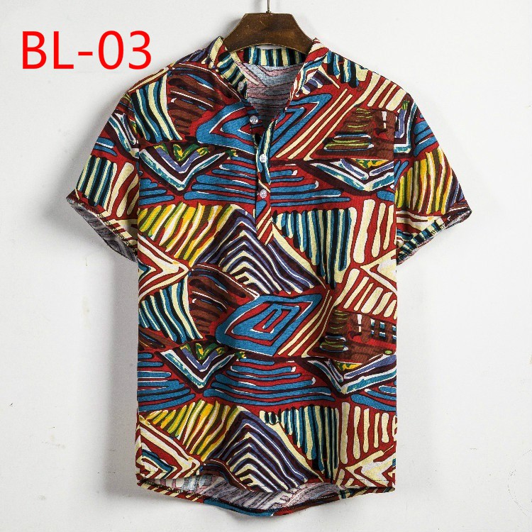 African Ethnic Style Dark Flower Stand Collar Short Sleeve Shirt03 | BigBuy360 - bigbuy360.vn