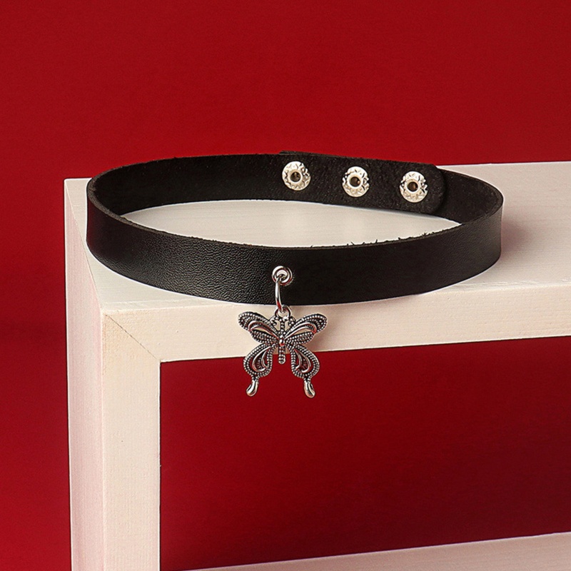 Vòng Cổ Choker Da PU Mềm Điều Chỉnh Được Mặt Hình Bướm Phong Cách Punk