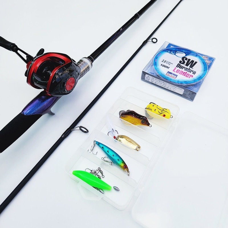 Bộ Cần Câu Lure Máy Ngang Kratos- máy ngang tặng kèm dây câu lure và bộ mồi câu