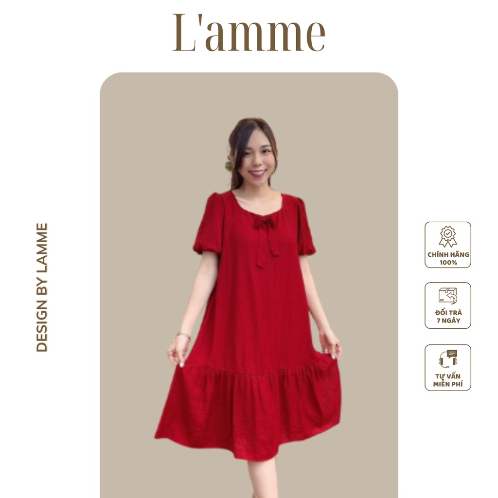 Váy bầu Cherry màu sắc tươi tắn, thắt nơ tạo điểm nhấn thiết kế bởi LAMME