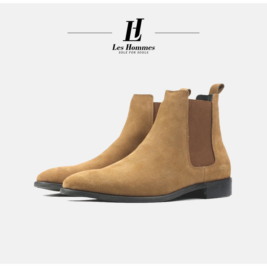 Giày Chelsea Boots cao cổ Da Lộn Cao Cấp Da Bò Mũi Nhọn , Màu Nâu Pha Tan Les Hommes LH04